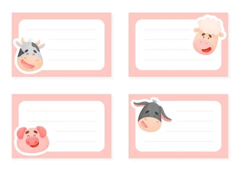 Cute Animal Empty Note or Reminder Card Vector Template Stock Illustration