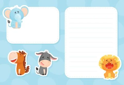 Cute Animal Empty Note or Reminder Card Vector Template Stock Illustration