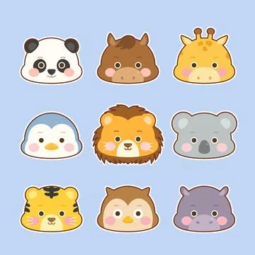 Cute animal face set 2 Stock Illustration