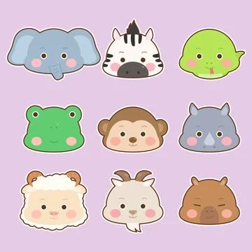 Cute animal face set 3 Stock Illustration