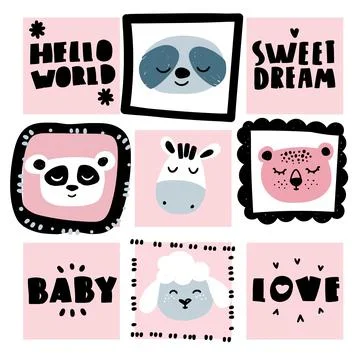 Cute animal faces Stock Illustration