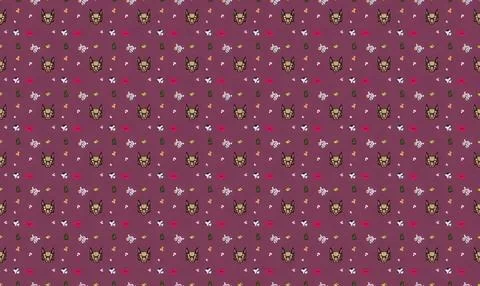 Cute animal faces pattern on purple background Stock Illustration