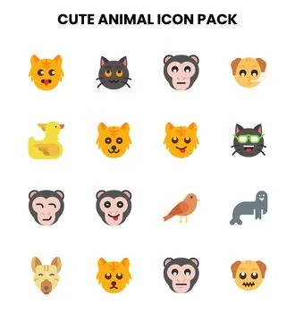 Cute Animal Flat Bundle Icons Pack Stock Illustration