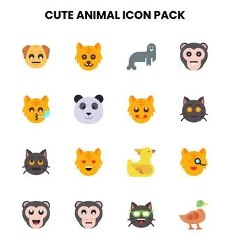 Cute Animal Flat Icons Pack Stock Illustration