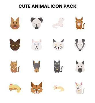 Cute Animal Flat Vector Icons Pack 스톡 일러스트