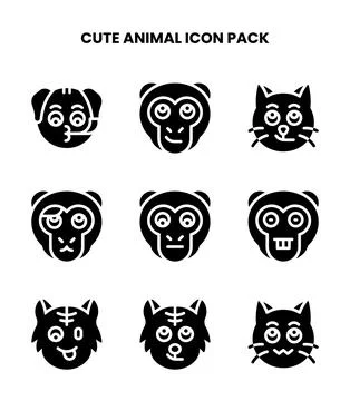 Cute Animal Glyph Bundle Icons Pack Stock Illustration