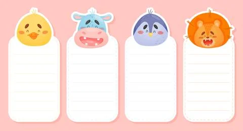 Cute Animal Head and Muzzle Empty Card Vector Template Stock Illustration