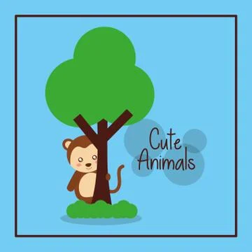 Cute animal monkey with tree card decoration Illustrazione stock