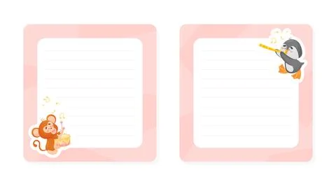 Cute Animal Parade with Drum and Flute Note Frame Vector Template Stock Illustration