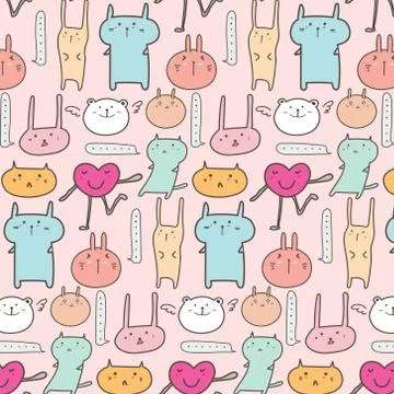 Cute Animal Pattern Background. Vector Illustration. Stock Illustration