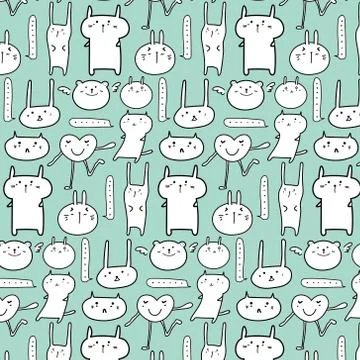 Cute Animal Pattern Background. Vector Illustration. Stock Illustration