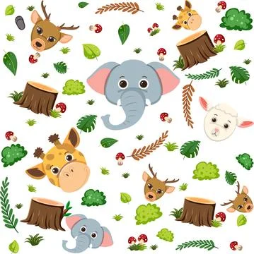 Cute animal seamless pattern Stock Illustration