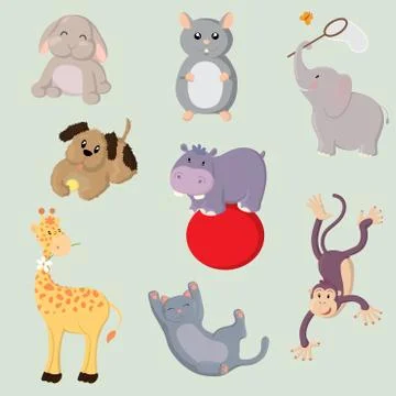 Cute animal set Stock Illustration