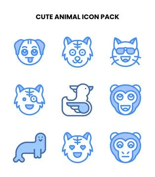 Cute Animal Two Colour Bundle Icons Pack Stock Illustration