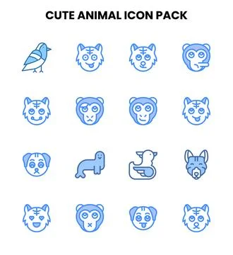 Cute Animal Two Colour Design Icons Pack Stock Illustration