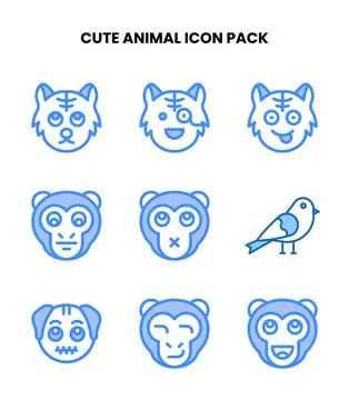 Cute Animal Two Colour Scalable Icons Pack Stock Illustration