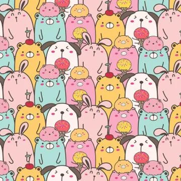 Cute Animal Vector Pattern Background. Fun Doodle. Handmade Vector Illustration. Stock Illustration