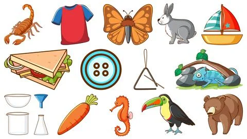 Cute animals and other objects 스톡 일러스트