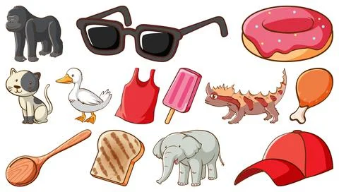 Cute animals and other objects 스톡 일러스트