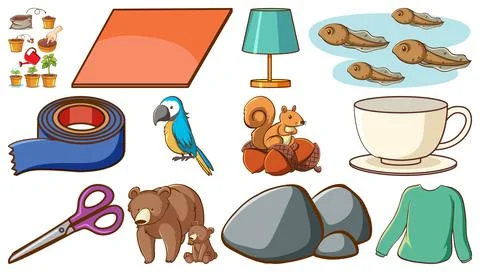 Cute animals and other objects Stock Illustration
