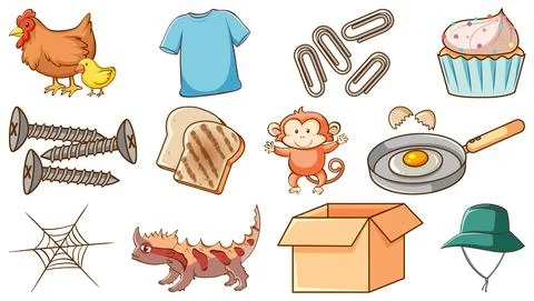 Cute animals and other objects Stock Illustration