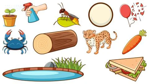 Cute animals and other objects Stock Illustration