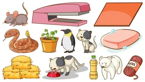Cute animals and other objects Stock Illustration