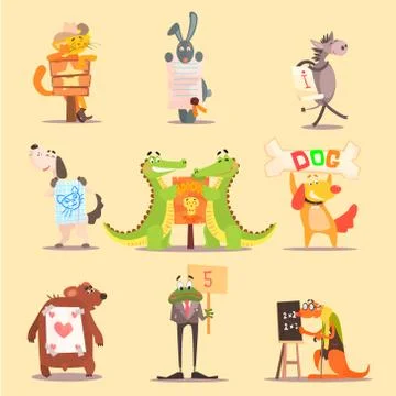 Cute Animals Cartoon Illustrator Flat Design Illustrazione stock