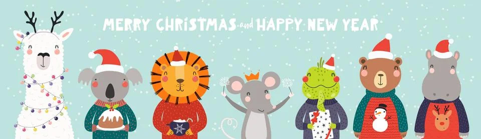 Cute animals Christmas card Stock Illustration