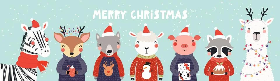 Cute animals Christmas card Stock Illustration