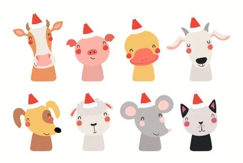 Cute animals Christmas set Stock Illustration