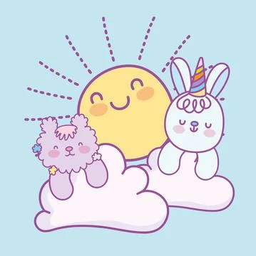 Cute animals cloud sun Stock Illustration