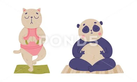 Cute panda yoga cartoon icon illustration. Cute panda meditation