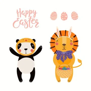 Cute animals Easter card Illustrazione stock