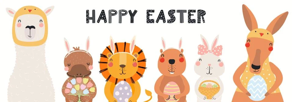 Cute animals Easter card Stock Illustration