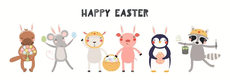Cute animals Easter card Stock Illustration