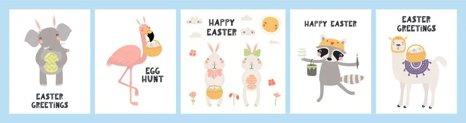 Cute animals Easter cards set Illustrazione stock
