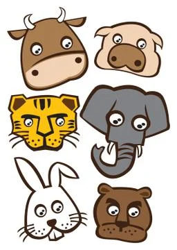 Cute animals faces Stock Illustration