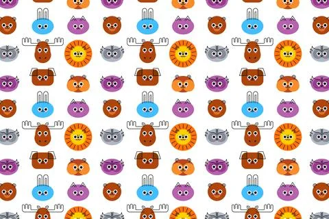 Cute animals faces seamless pattern. Cat, dog Stock Illustration