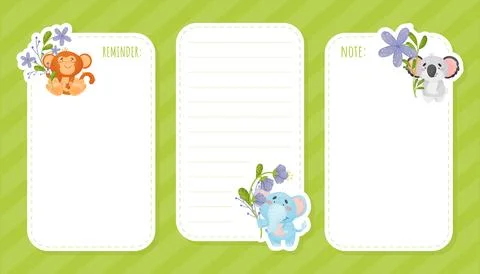 Cute Animals with Flowers on Stalk Empty Note Card Vector Template Stockillustratie