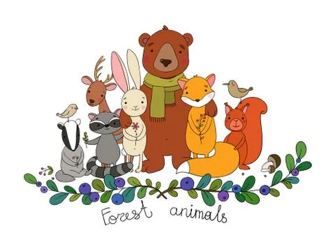 Cute animals of the forest Stock Illustration