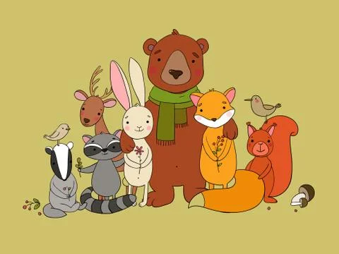 Cute animals of the forest Stock Illustration