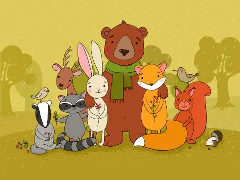 Cute animals of the forest Stock Illustration