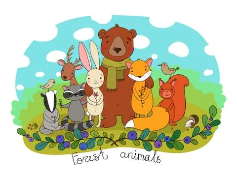 Cute animals of the forest Stock Illustration