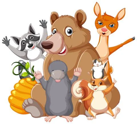 Cute animals with happy face Stock Illustration