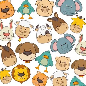 Cute animals heads pattern Stock Illustration