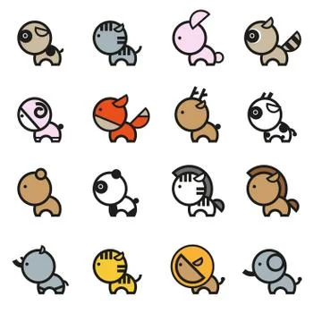 Cute Animals  Icon Set Stock Illustration