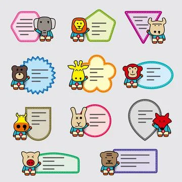 Cute animals labels, note, single design Stock Illustration