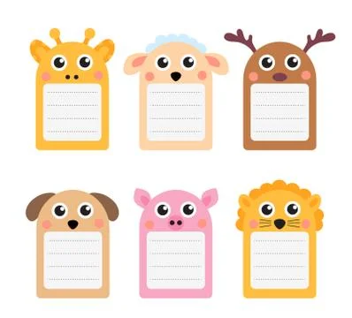 Cute animals note set of scrapbook elements. Vector illustration Stock Illustration
