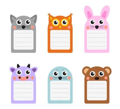 Cute animals note set of scrapbook elements. Vector illustration Stock Illustration